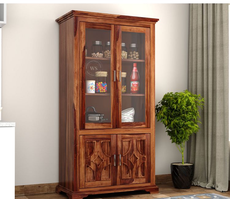 Martin Double Door Crockery Unit (Honey Finish) Crockery Unit Design Sheesham Wood Martin 4 Door Crockery Unit