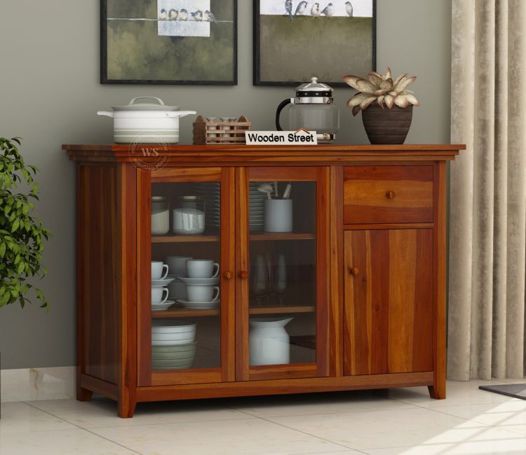 Earnville Kitchen Cabinet (Honey Finish) Kitchen Cupboard Design Earnville Wooden Kitchen Cabinet in Honey Finish