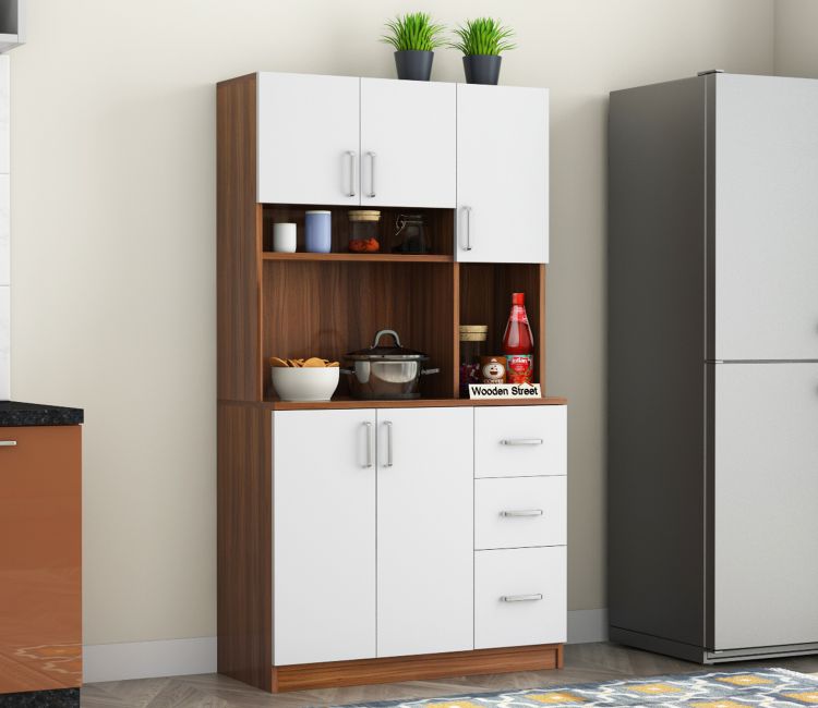 Piero Kitchen Cabinet (Exotic Teak-Frosty White Finish) Kitchen Unit Design Piero Modern Kitchen Wardrobe (Exotic Teak-Frosty White Finish)