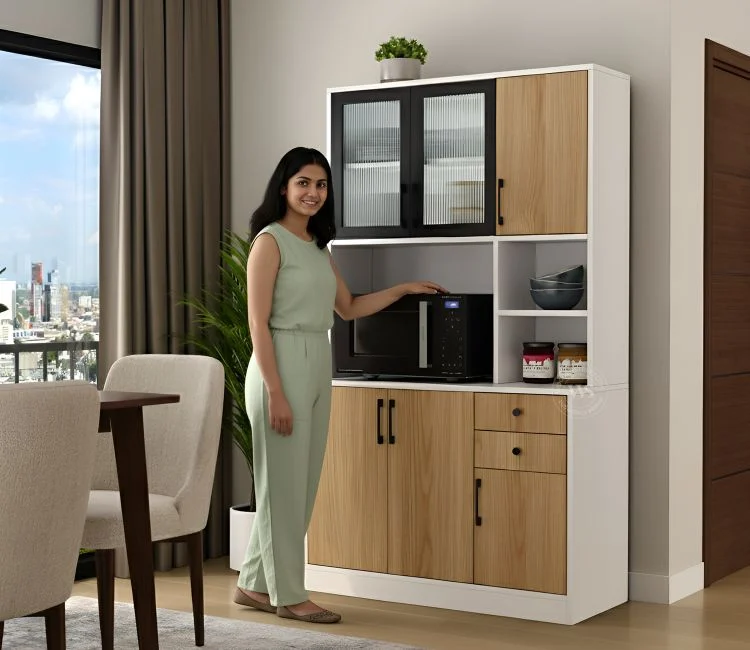 Basilic Engineered Wood Kitchen Cabinet with Textured Front & Ample Storage Space (Santana Teak) Basilic Engineered Wood Kitchen Cabinet with Textured Front & Ample Storage Space (Santana Teak)