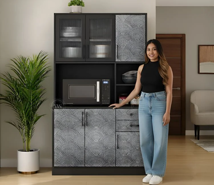 Basilic Engineered Wood Kitchen Cabinet with Textured Front & Ample Storage Space (Scallop Pattern) Basilic Engineered Wood Kitchen Cabinet with Textured Front & Ample Storage Space (Scallop Pattern)