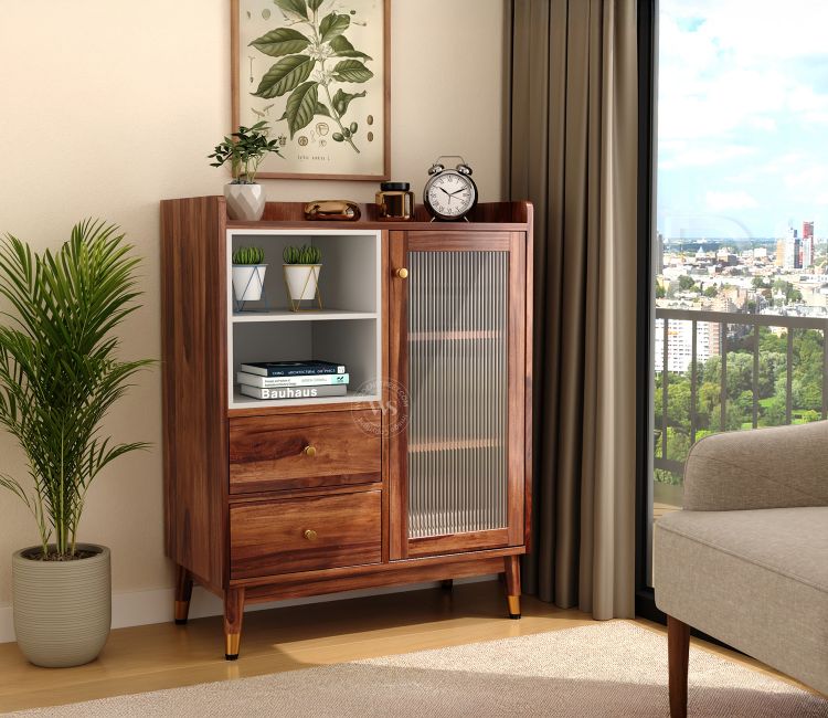 Lenoy Sheesham wood Sideboard and Cabinet (Honey Finish) Designer Sideboard - dining room wooden storage cabinets online india